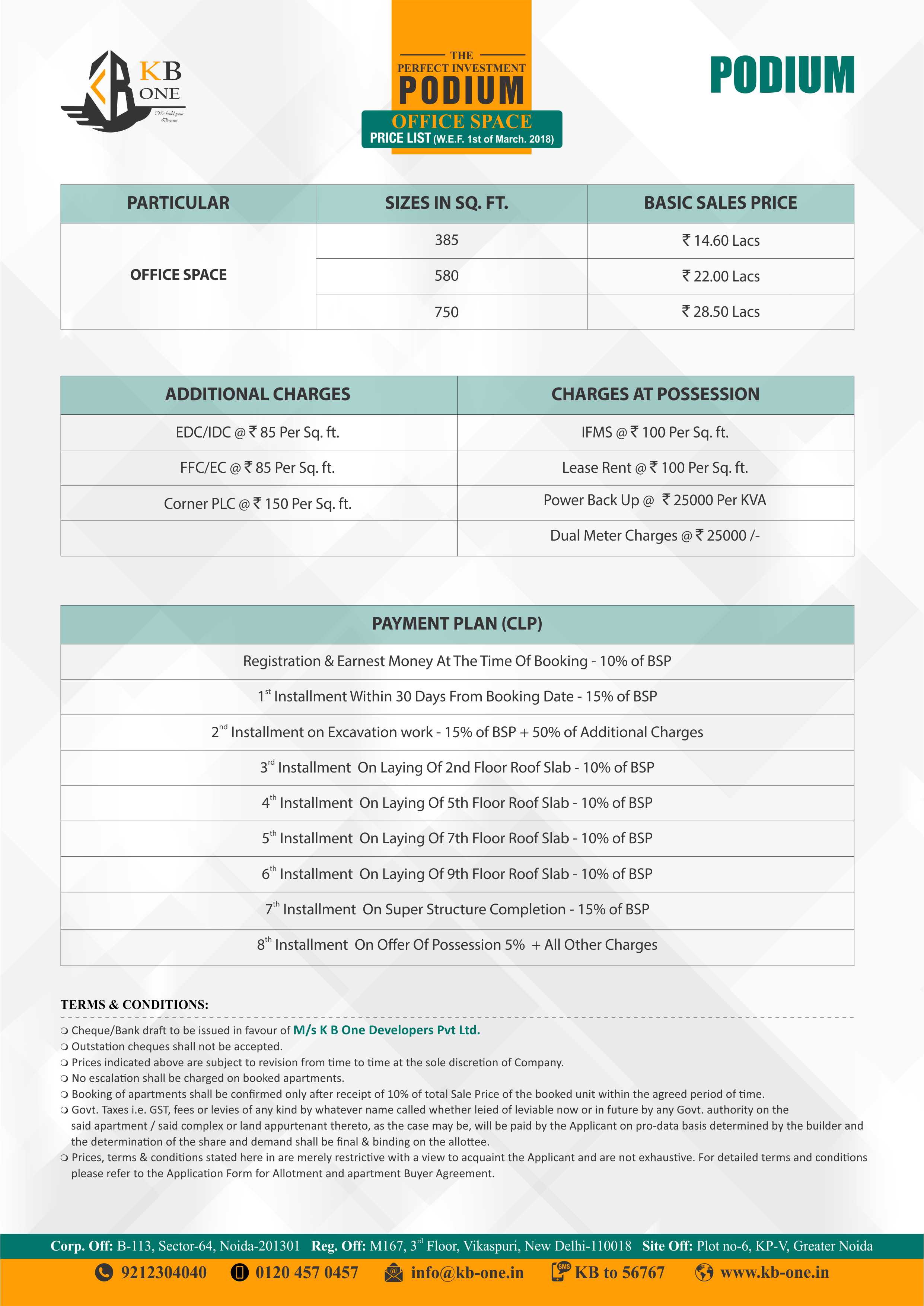 KB-One Podium 1BHK Flats Floor Plan